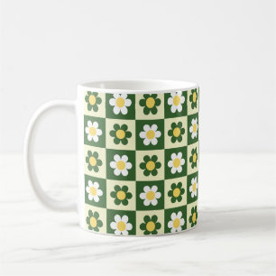 Retro Salbeigrün und Creme-Daisy-Schachbrettmuster Kaffeetasse