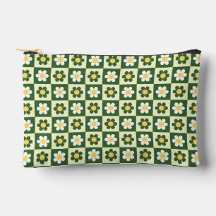 Retro Salbeigrün und Creme Gänseblümchen Karomuste Zubehörtasche