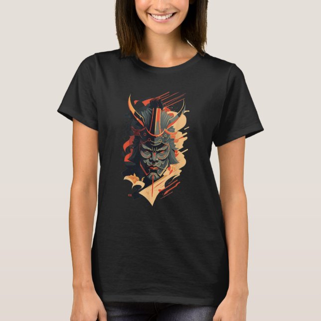 Retro Samurai Mask Traditioneller japanischer Krie T-Shirt (Vorderseite)