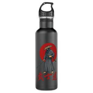 Retro Samurai mit Katana - Japanisch Edelstahlflasche