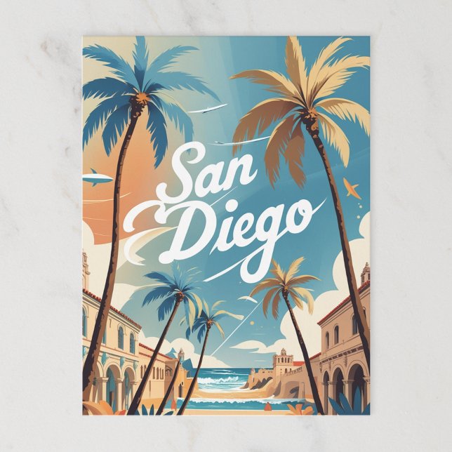 Retro San Diego Beach und City Postkarte (Von Creator hochgeladen)