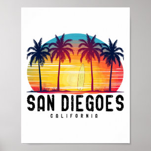 Retro San Diego Strände Kalifornien Surfbrett Poster