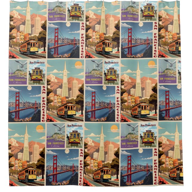 Retro San Francisco Patchwork Duschvorhang (Vorderseite)