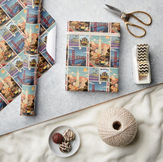 Retro San Francisco Patchwork Geschenkpapier (Kunsthandwerk)