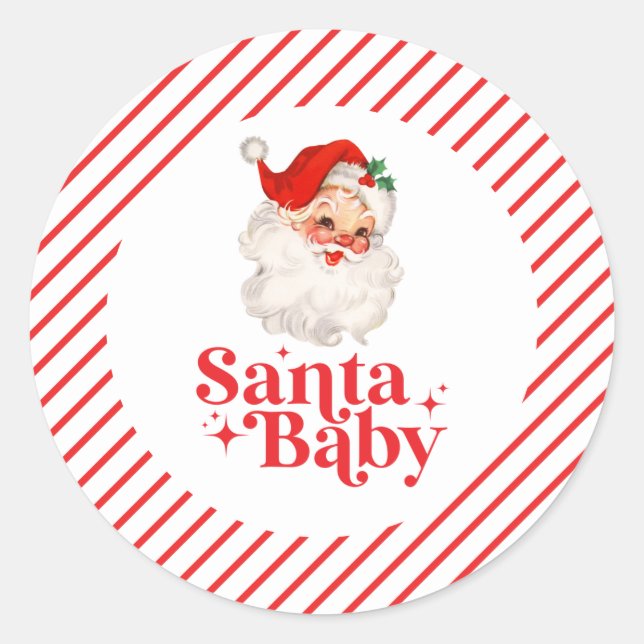 Retro Santa Baby Weihnachtsdusche Runder Aufkleber (Vorderseite)