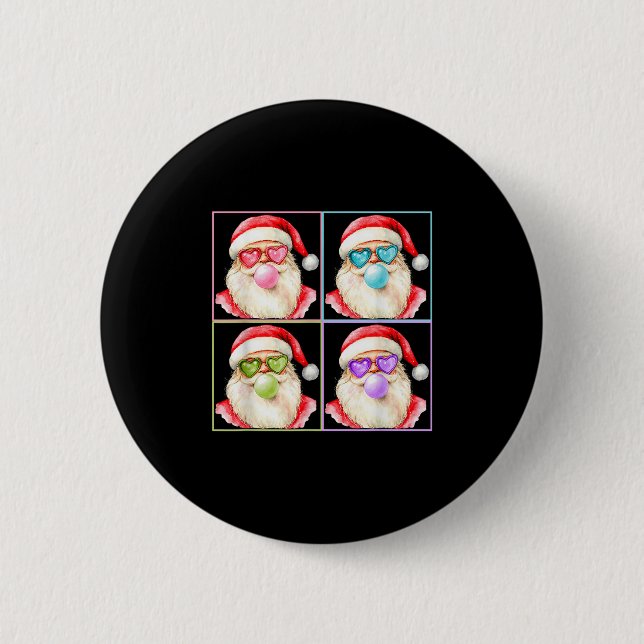 Retro Santa Blowing Bubble Gum P Art Sungles Chris Button (Vorderseite)