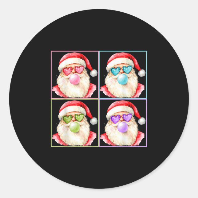 Retro Santa Blowing Bubble Gum P Art Sungles Chris Runder Aufkleber (Vorderseite)