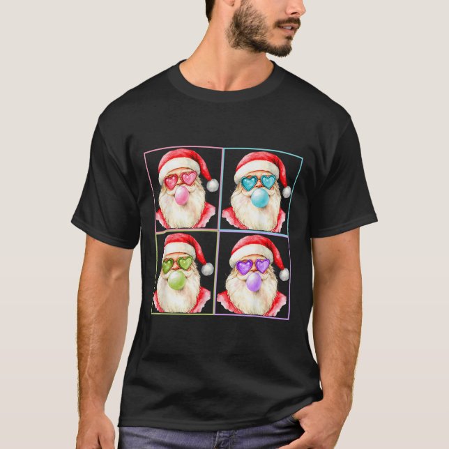 Retro Santa Blowing Bubble Gum P Art Sungles Chris T-Shirt (Vorderseite)