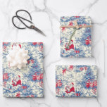 Retro Santa Blue & Red Christmas Tree Toile Wrap Geschenkpapier Set<br><div class="desc">Retro Santa Blue & Red Christmas Tree Toile Wrap Packpapier Blätter</div>