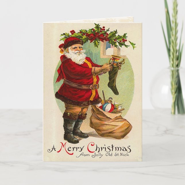 Retro Santa Christmas Card Feiertagskarte (Vorderseite)