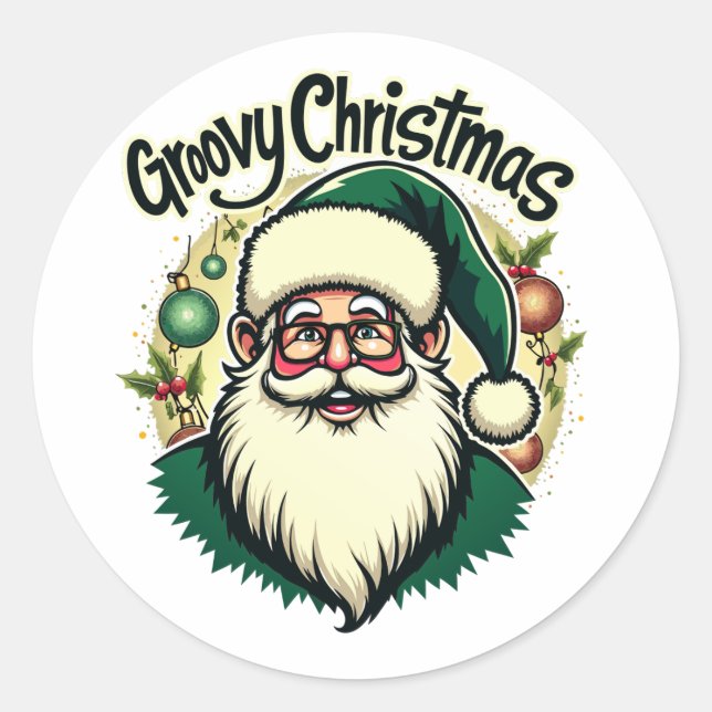 Retro Santa Christmas - Groovy Holiday Style Runder Aufkleber (Vorderseite)