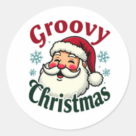 Retro Santa Christmas - Groovy Holiday Style Runder Aufkleber
