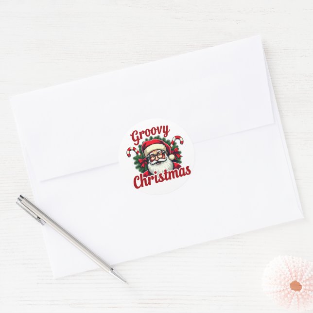 Retro Santa Christmas - Groovy Holiday Style Runder Aufkleber (Umschlag)