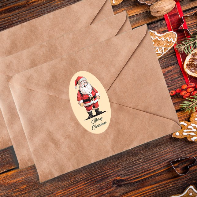 Retro Santa Christmas Ovaler Aufkleber (Von Creator hochgeladen)