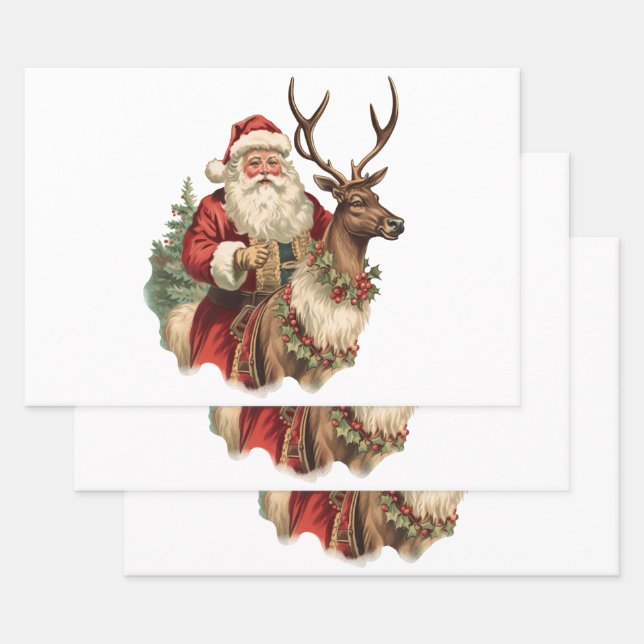 Retro Santa Classic Traditionelles Weihnachten Geschenkpapier Set (Set)