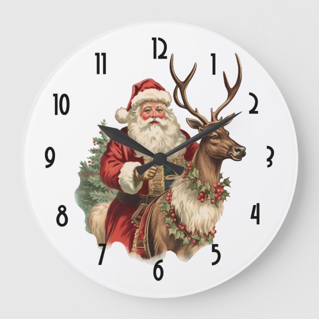 Retro Santa Classic Traditionelles Weihnachten Große Wanduhr (Vorderseite)