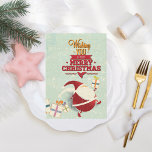 Retro Santa Claus Ausschnitt mit Geschenken Feiertagskarte<br><div class="desc">Retro aqua Hintergrund mit weißen Spritzern und Sternen. Ausschnitt des Weihnachtsmannes mit farbenfroher,  dekorierter Darstellung der Geschenke. Orange und rote Typografie wünschen Ihnen ein sehr frohes Weihnachtsfest!</div>