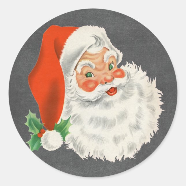 Retro Santa Claus Chalkboard Weihnachtskleber Runder Aufkleber (Vorderseite)