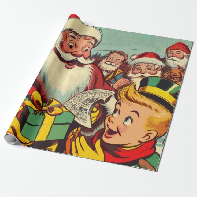 Retro Santa Claus Comic Geschenkpapier (Ungerollt)