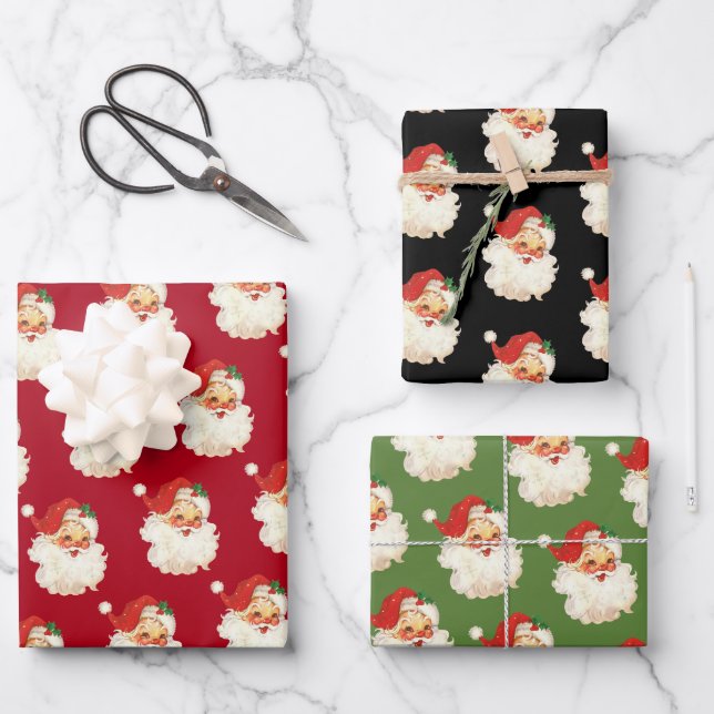 Retro Santa Claus Head Geschenkpapier Set (Vorderseite)