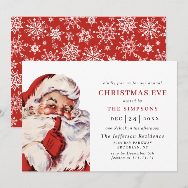 Retro Santa Claus Holiday CHRISTMAS EVE Einladung (Vorne/Hinten)