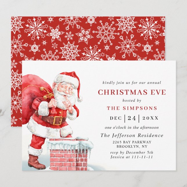 Retro Santa Claus Holiday CHRISTMAS EVE Einladung (Vorne/Hinten)