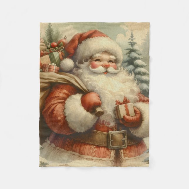 Retro Santa Claus Illustration Fleecedecke (Vorderseite)