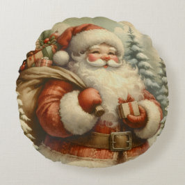 Retro Santa Claus Illustration Rundes Kissen