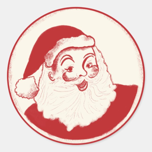 Retro Santa Claus Illustration Weihnachtsaufkleber Runder Aufkleber (Vorderseite)