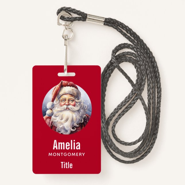 Retro Santa Claus in einem Red Hat Weihnachten Ausweis (Vorderseite mit Schlüsselband)