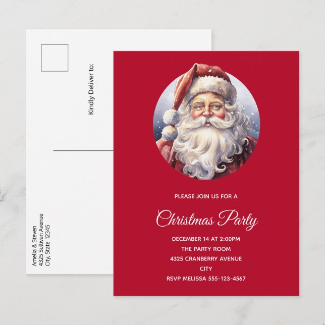 Retro Santa Claus in einem Red Hat Weihnachten Einladungspostkarte (Vorne/Hinten)
