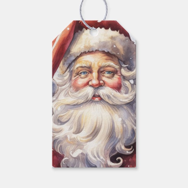 Retro Santa Claus in einem Red Hat Weihnachten Geschenkanhänger (Vorderseite)