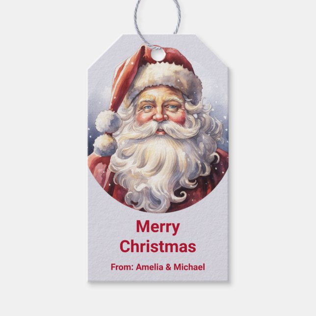 Retro Santa Claus in einem Red Hat Weihnachten Geschenkanhänger (Vorderseite)