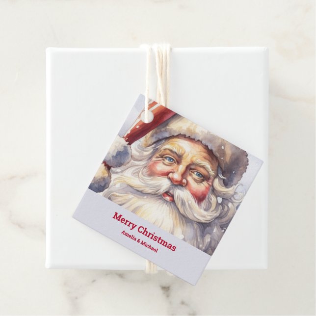 Retro Santa Claus in einem Red Hat Weihnachten Geschenkanhänger (Beispiel)