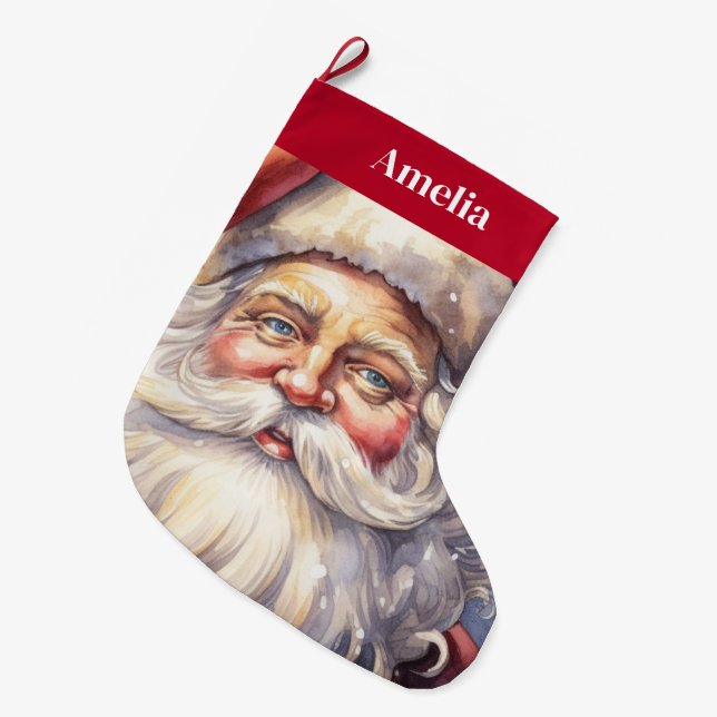 Retro Santa Claus in einem Red Hat Weihnachten Großer Weihnachtsstrumpf (Vorderansicht (hängend))