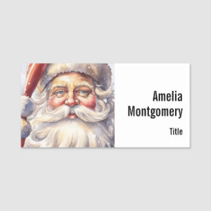 Retro Santa Claus in einem Red Hat Weihnachten Namensschild