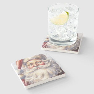 Retro Santa Claus in einem Red Hat Weihnachten Steinuntersetzer
