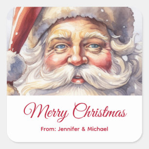 Retro Santa Claus in einem Red Hat Weihnachtsgesch Quadratischer Aufkleber