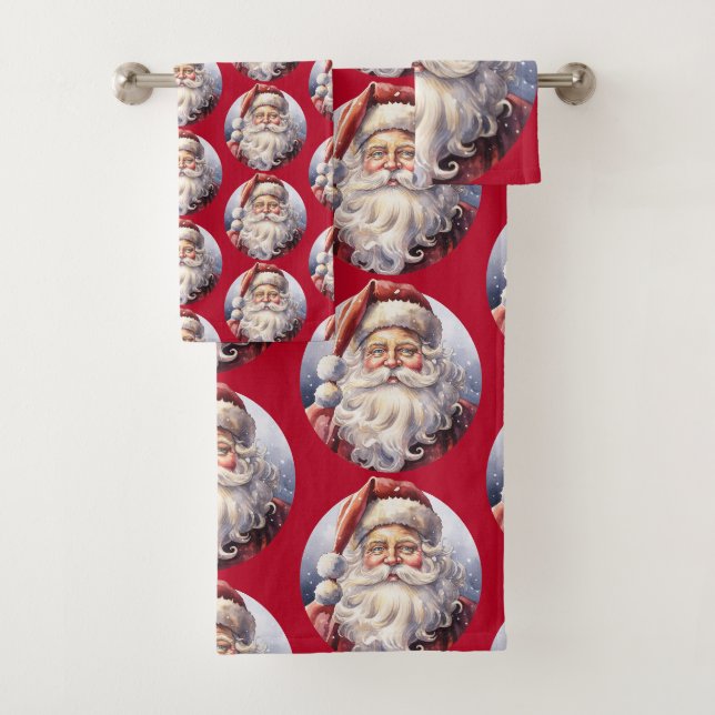 Retro Santa Claus in einem Red Hat Weihnachtsmuste Badhandtuch Set (Insitu)