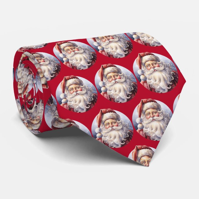 Retro Santa Claus in einem Red Hat Weihnachtsmuste Krawatte (Gerollt)