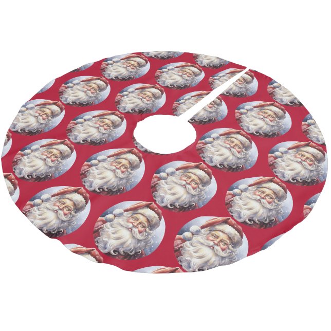 Retro Santa Claus in einem Red Hat Weihnachtsmuste Polyester Weihnachtsbaumdecke (Schrägansicht)