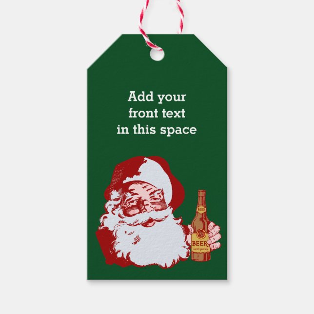 Retro Santa Claus mit Bierweihnachtsgebäck Geschenkanhänger (Vorderseite)