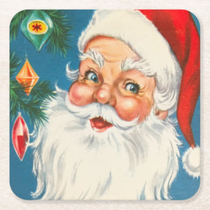 Retro Santa Claus mit Weihnachtsschmuck Untersetze Rechteckiger Pappuntersetzer