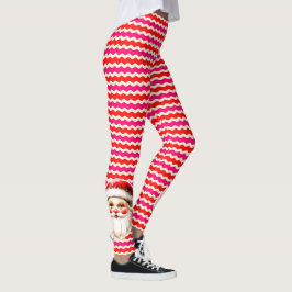 Retro Santa Claus Red Pink Ric Rac Weihnachten Leggings