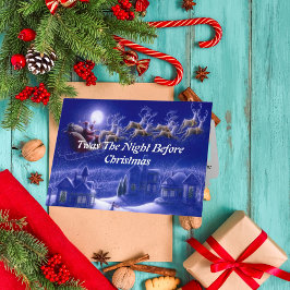 Retro Santa Claus Reindeer Blue Moon Karte