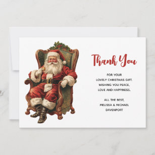 Retro Santa Claus sitzt in einem Stuhl Weihnachten Dankeskarte