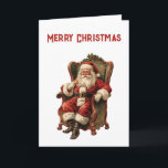 Retro Santa Claus sitzt in einem Stuhl Weihnachten Karte<br><div class="desc">Weihnachtskarte mit einem Vintagen Bild mit dem klassischen Weihnachtsmann,  der in einem alten Armstuhl sitzt. Schönes traditionelles Weihnachtsdesign.</div>