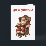 Retro Santa Claus sitzt in einem Stuhl Weihnachten Karte<br><div class="desc">Weihnachtskarte mit einem Vintagen Bild mit dem klassischen Weihnachtsmann,  der in einem alten Armstuhl sitzt. Schönes traditionelles Weihnachtsdesign.</div>