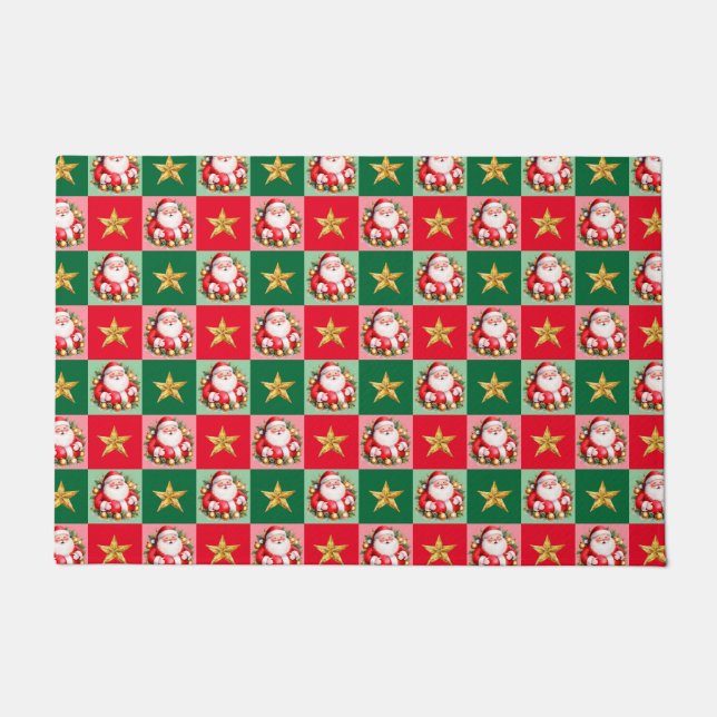 Retro Santa Claus Tartan Karierte Weihnachten Fußmatte (Vorderseite)