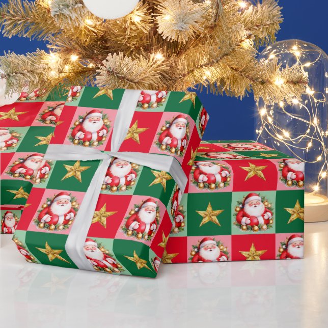 Retro Santa Claus Tartan Karierte Weihnachten Geschenkpapier (Feiertage)